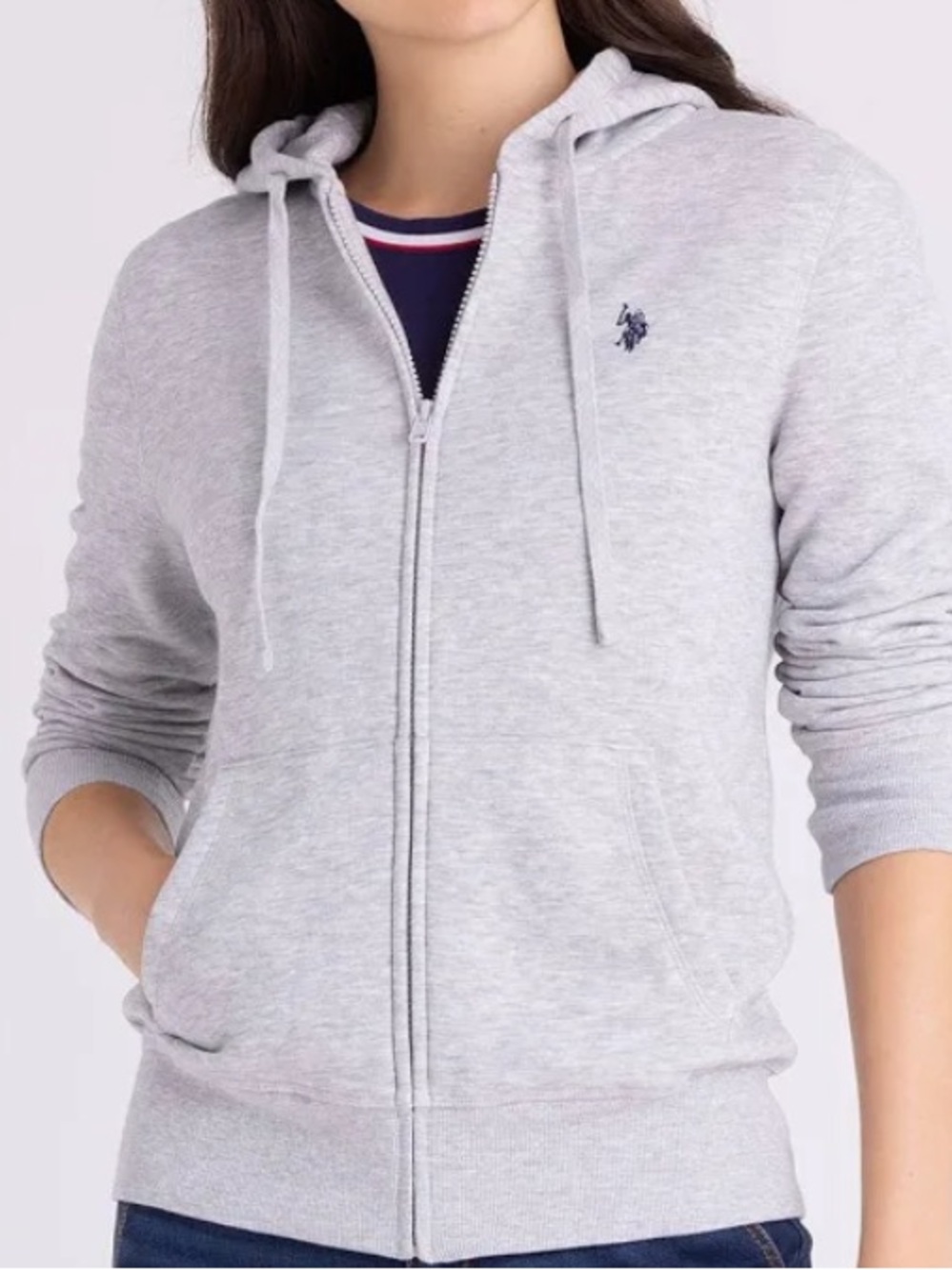 U.S. Polo Assn. Heather Light Gray Fleece Full-Zip Hoodie19” p2p 24” L